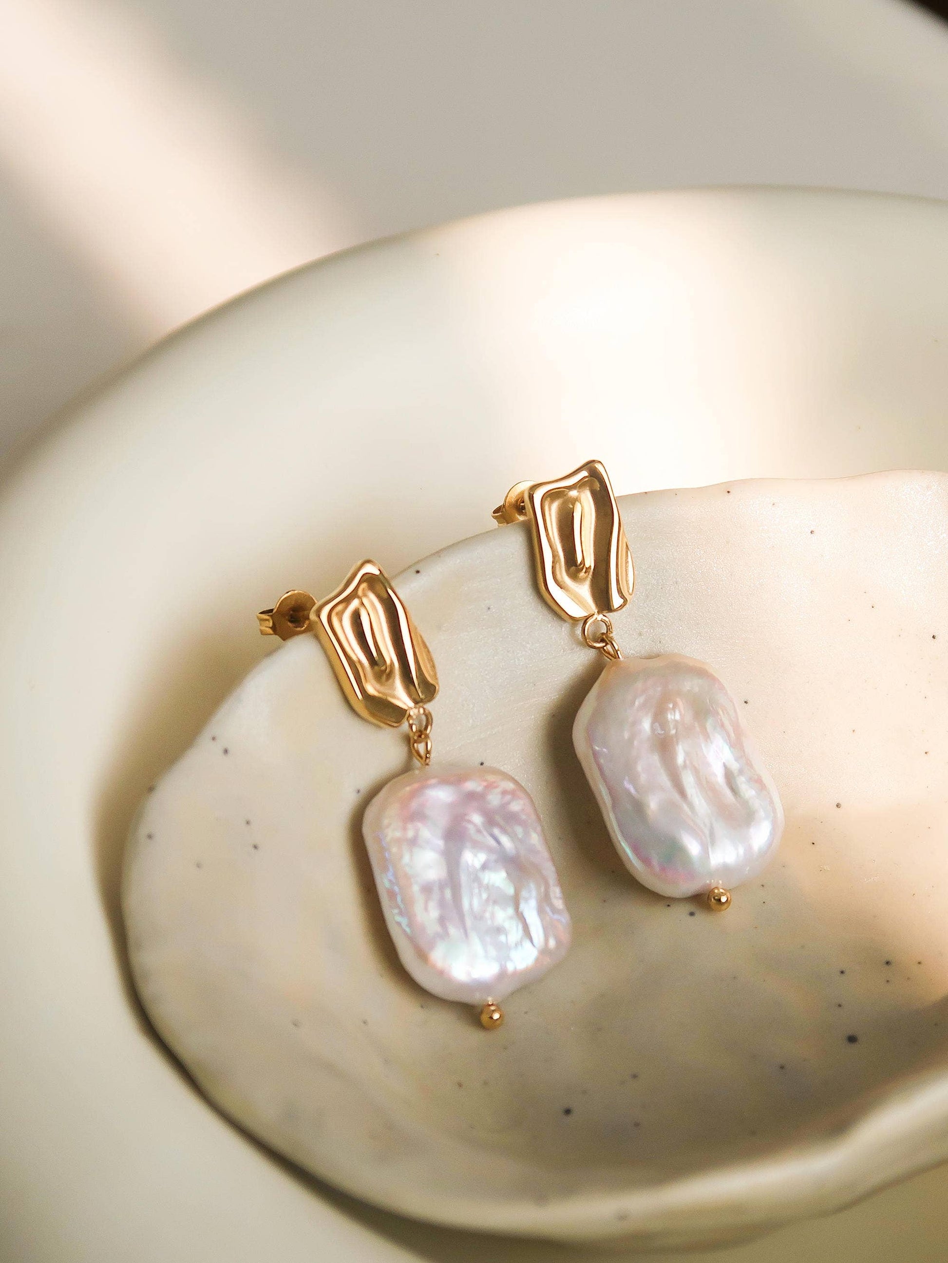 Charis 18K Gold Plated Non-Tarnish Baroque Pearl Earring: Yellow Gold