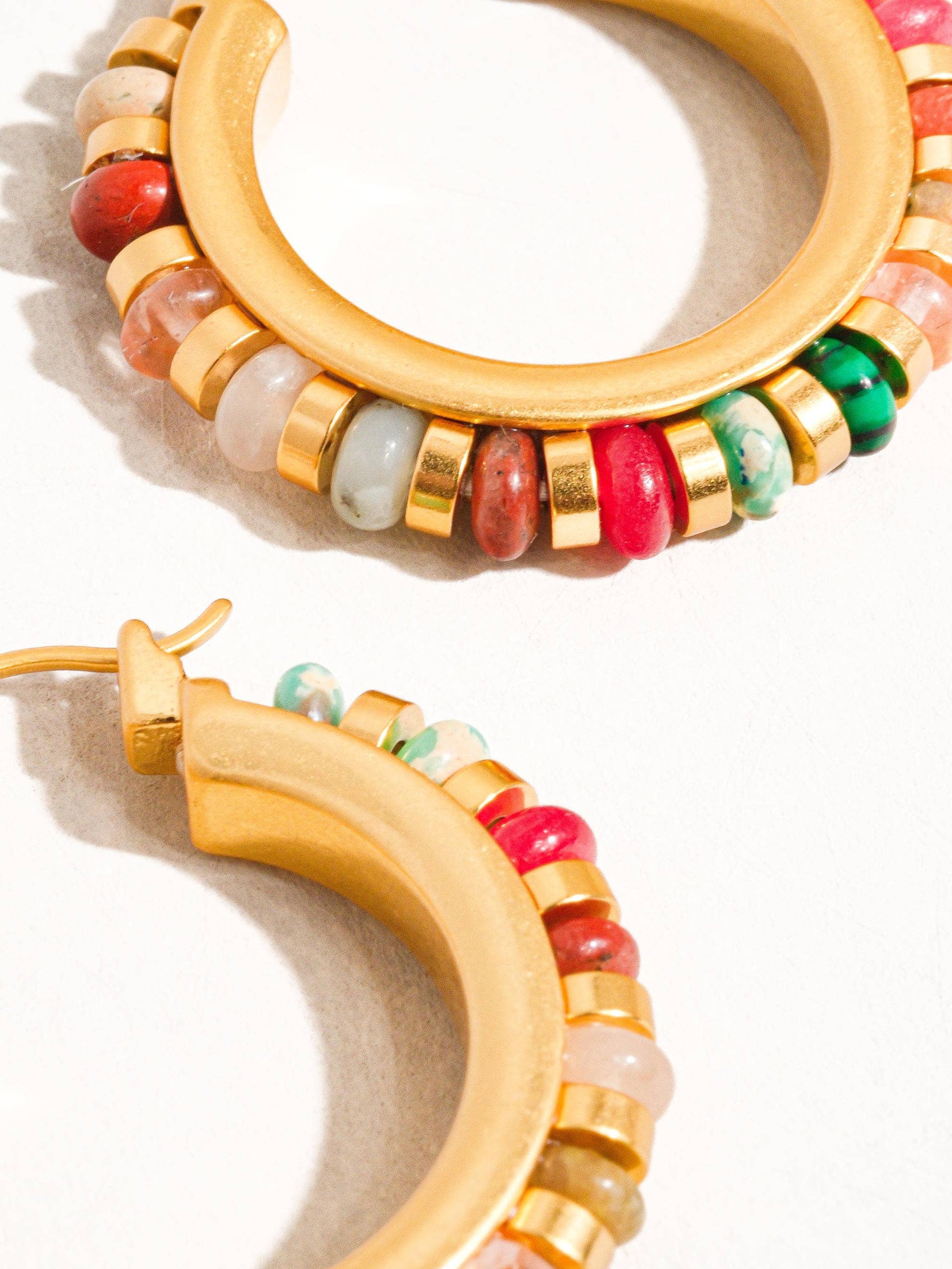 Capri 18K Gold Plated Color Beaded Resort Hoop Earring: Multi-Colored