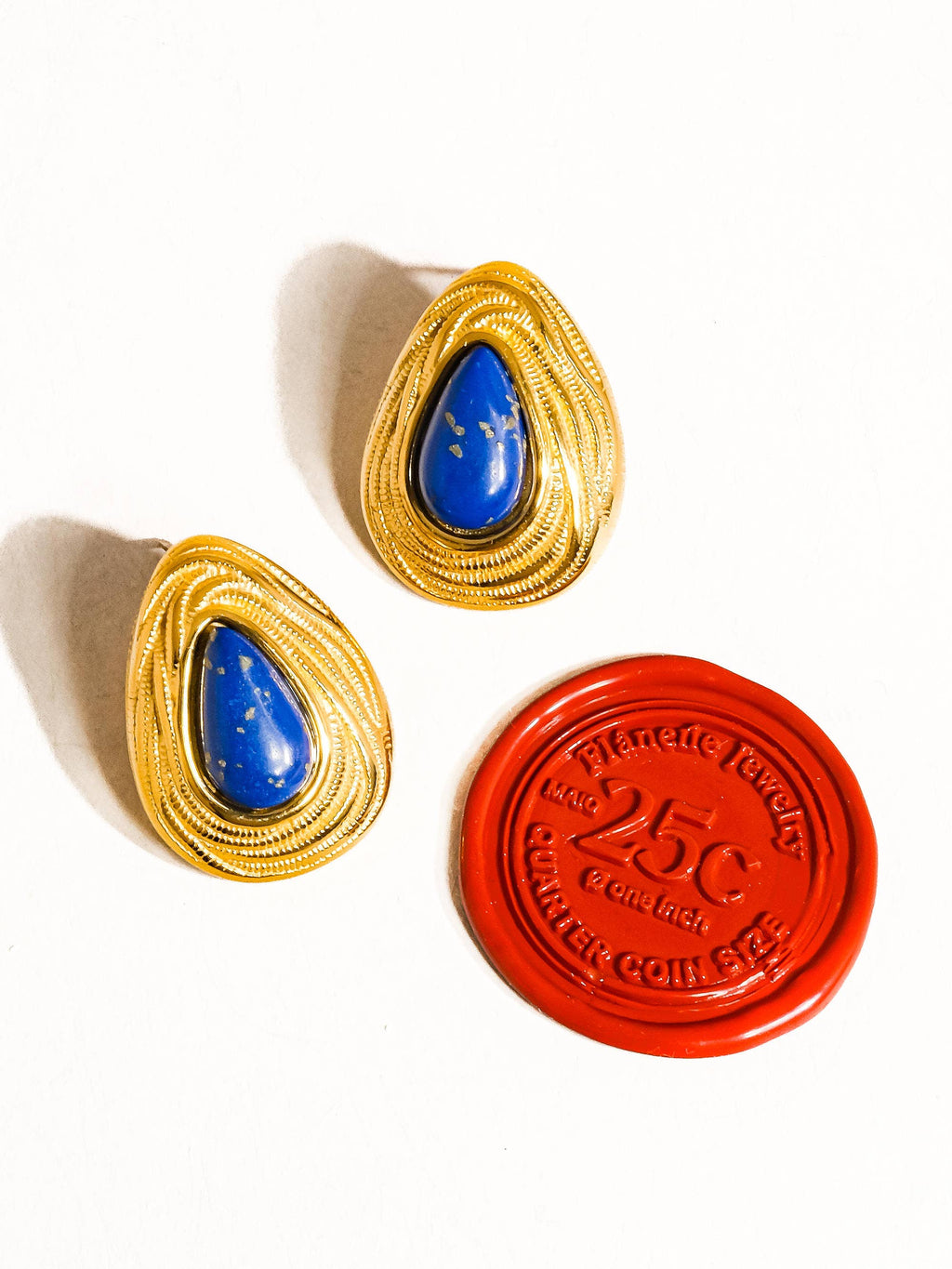 Thura 18K Gold Plated Non-Tarnish Lapis Lazuli Droplet Earring: Blue