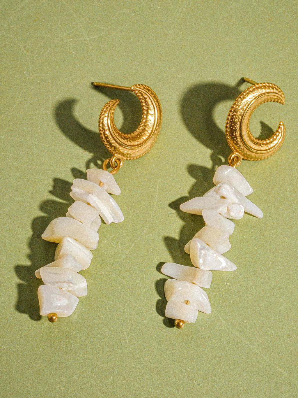 Shelby 18K Gold Plated Non-Tarnish Resort Moon and Shell Earring: Yellow Gold