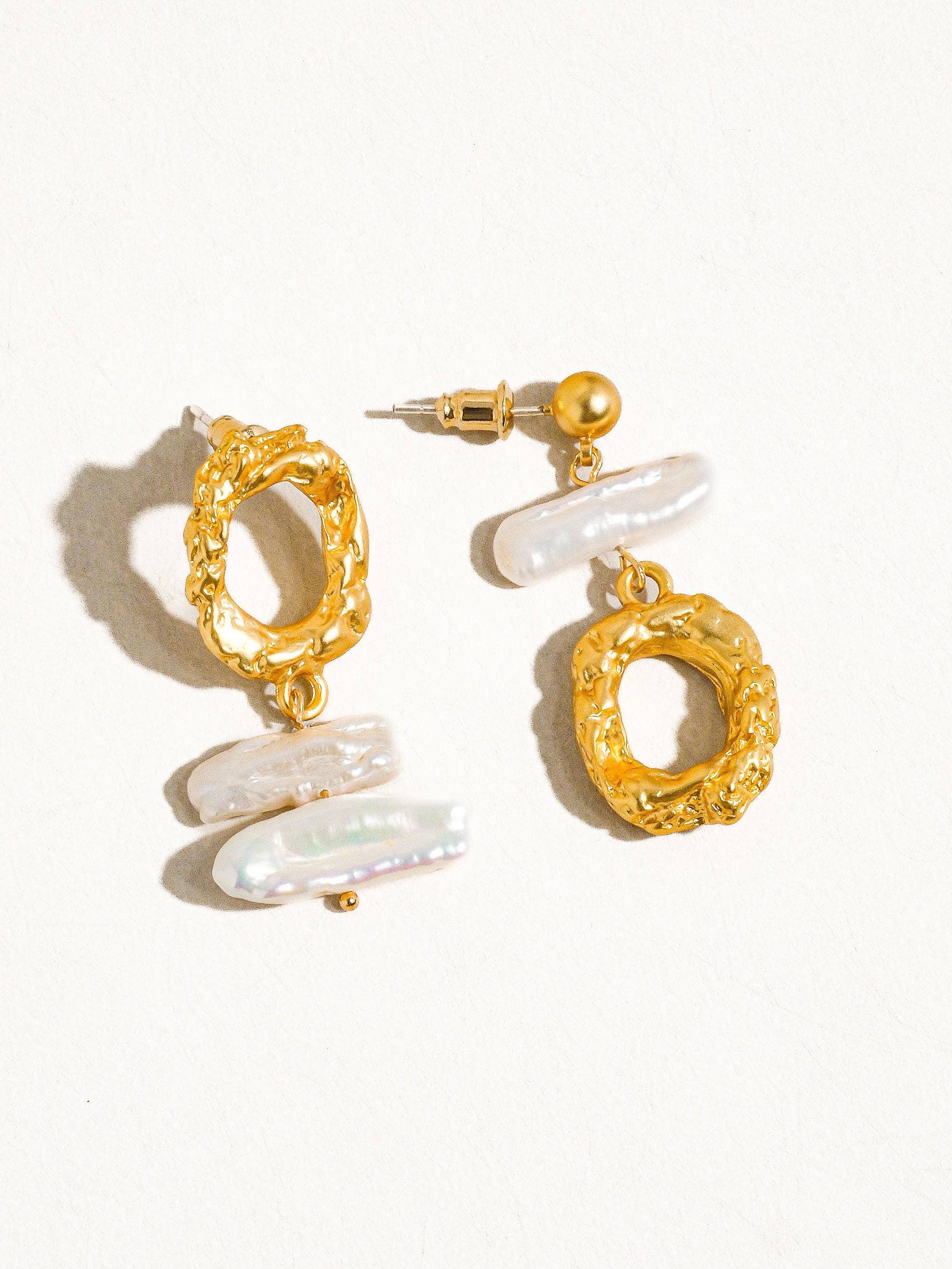 Blaze 18K Gold Plated Mismatched Natural Pearl Earring: Yellow Gold