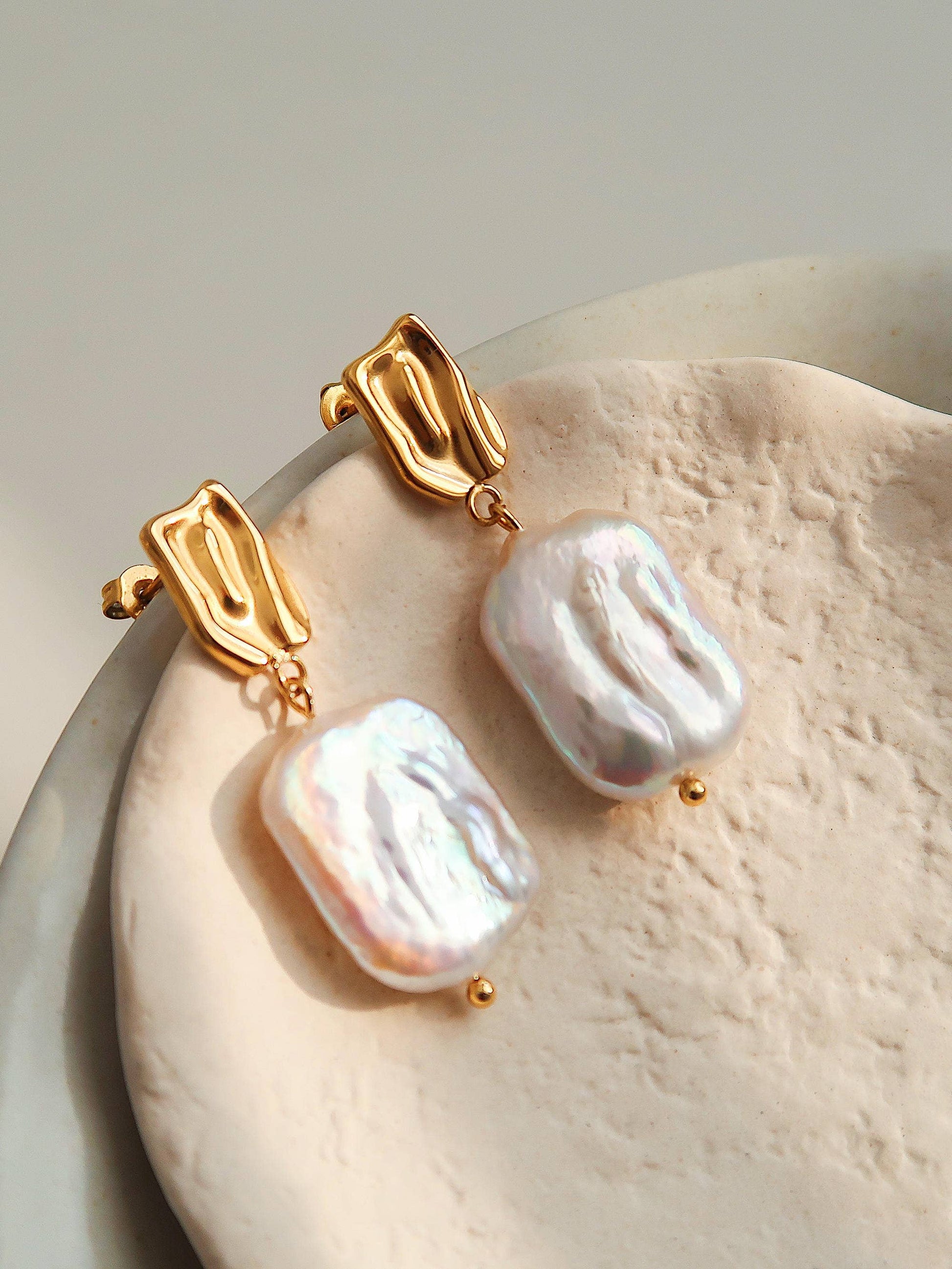 Charis 18K Gold Plated Non-Tarnish Baroque Pearl Earring: Yellow Gold
