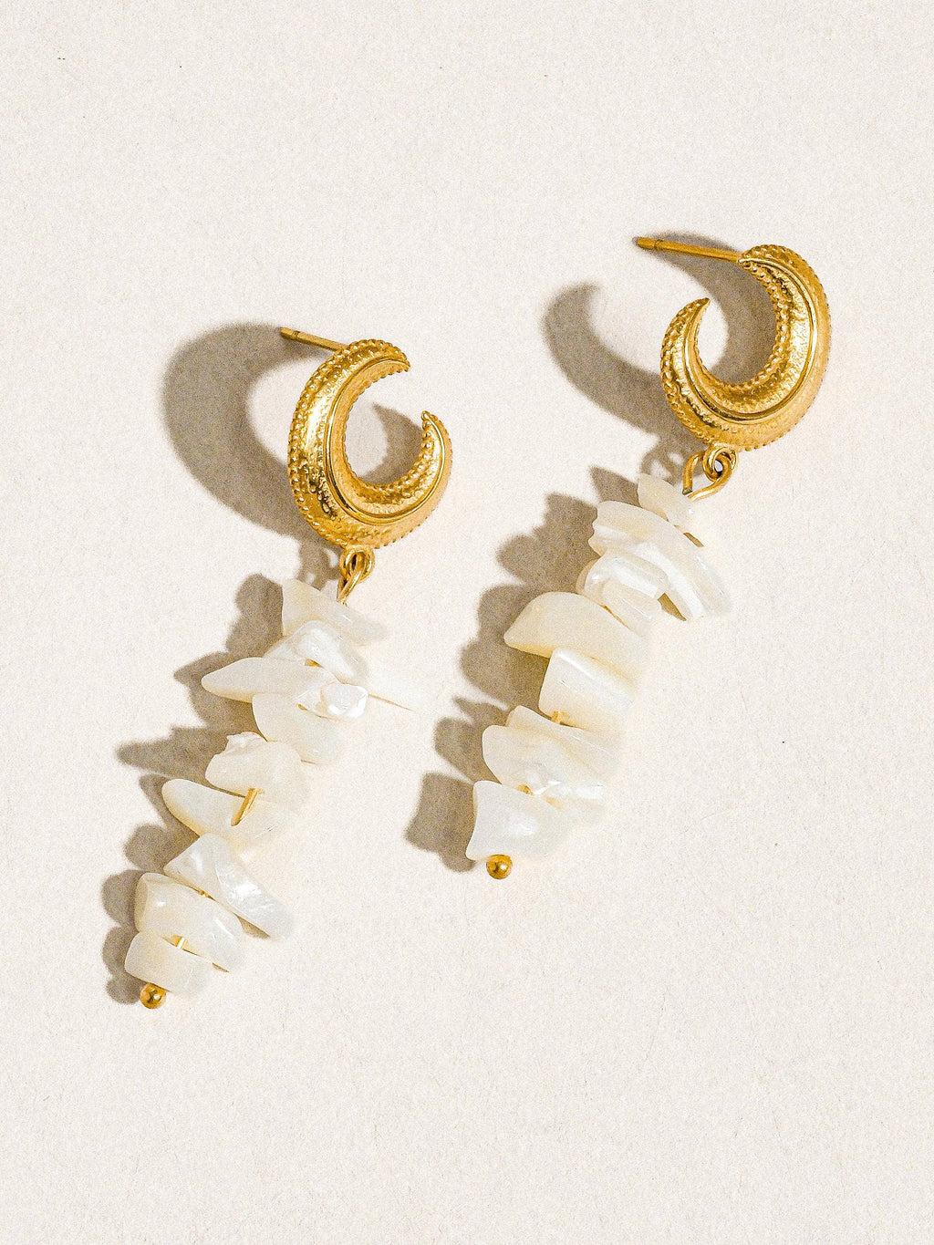 Shelby 18K Gold Plated Non-Tarnish Resort Moon and Shell Earring: Yellow Gold