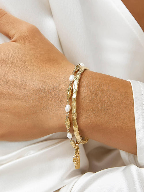 Bastien 18K Gold Plated Non-Tarnish Textured Thin Bangle: Yellow Gold