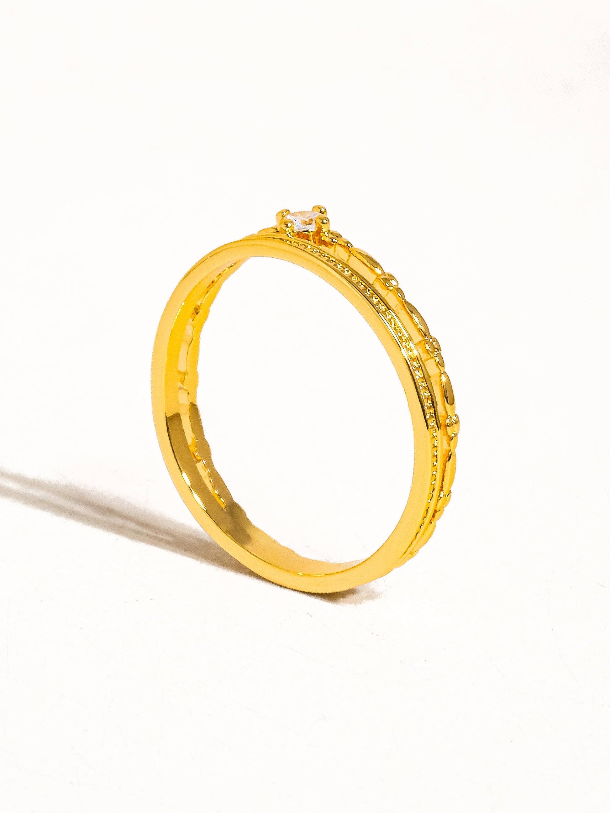 Belen 18K Gold Plated CZ Thin layered Ring: Yellow Gold