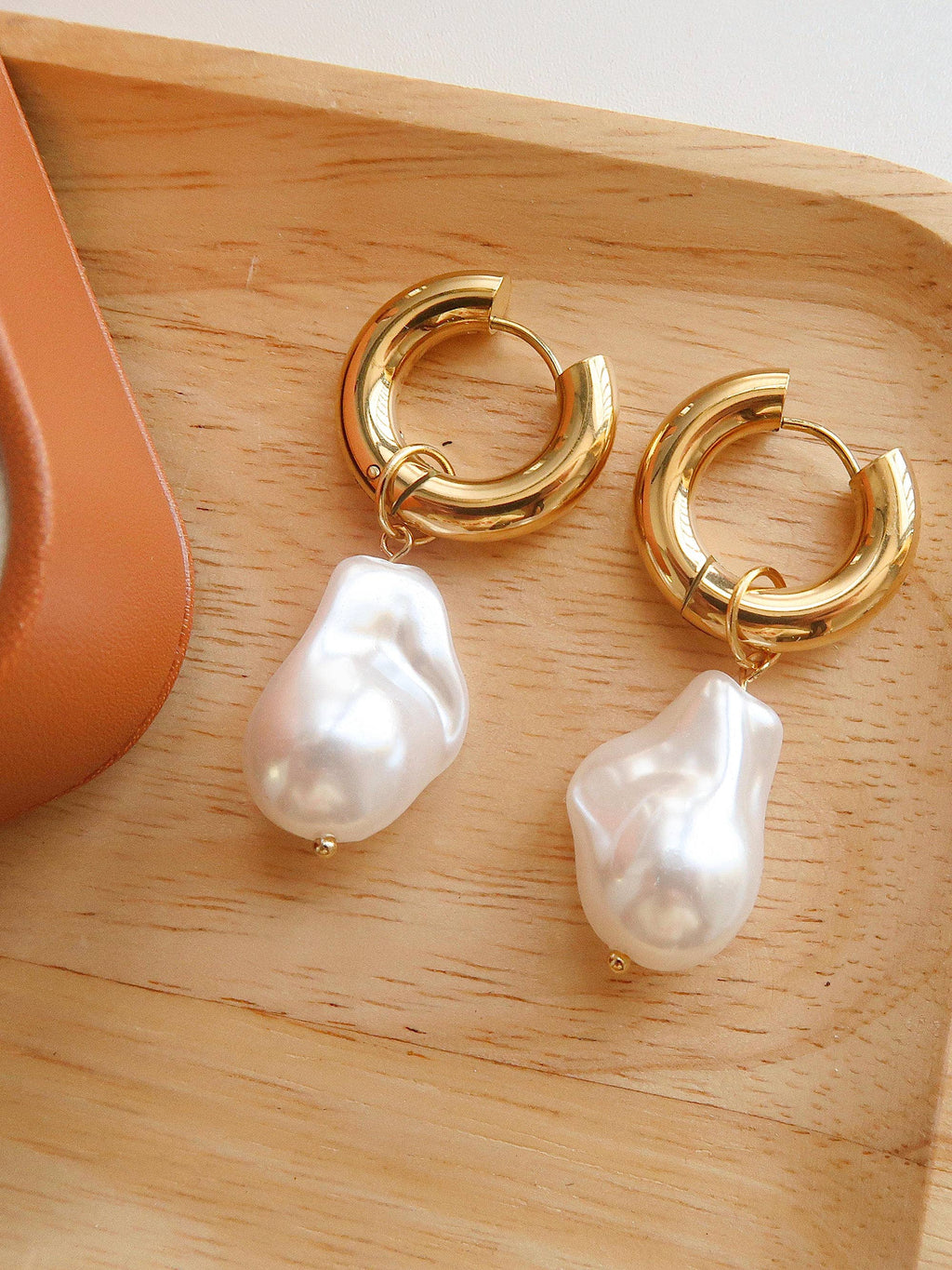 Oceana 18K Gold Plated Statement Large Pearl Earring: Yellow Gold