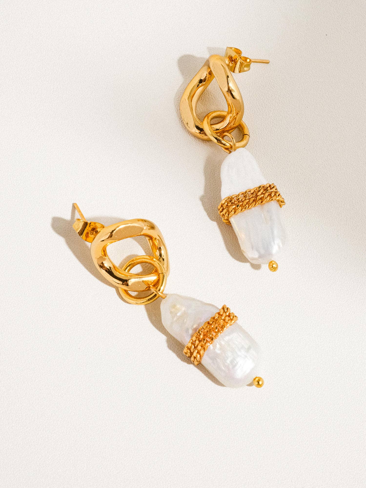 Euphoria 18K Gold Plated Natural Baroque Pearl Earrings: Yellow Gold
