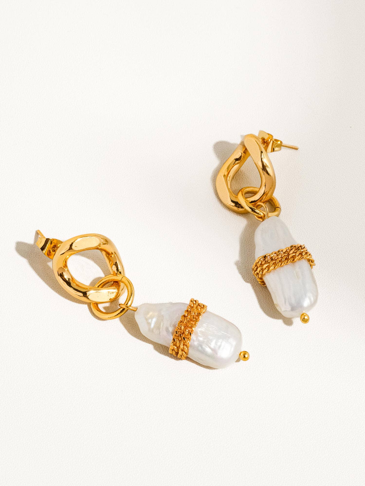 Euphoria 18K Gold Plated Natural Baroque Pearl Earrings: Yellow Gold