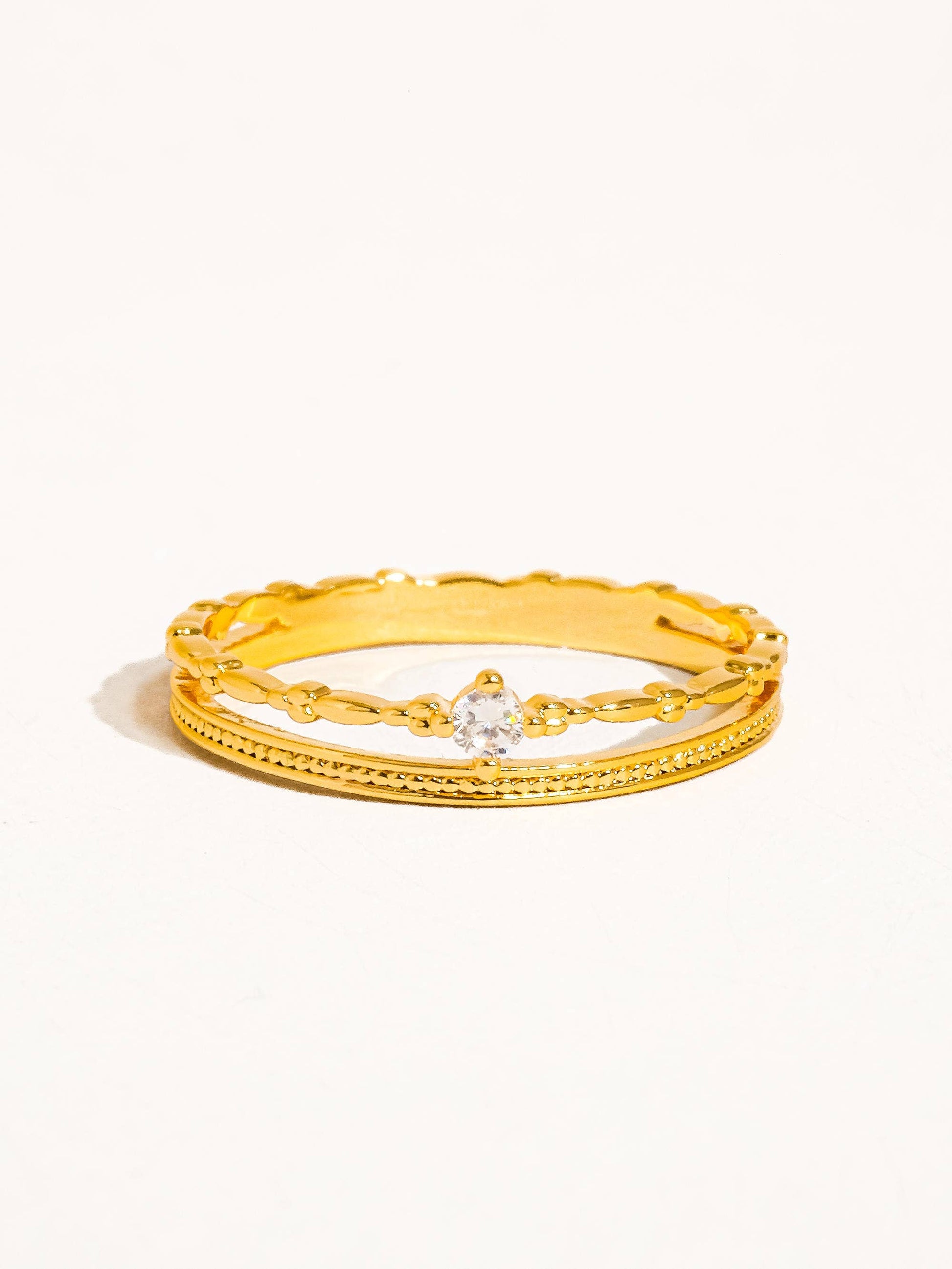 Belen 18K Gold Plated CZ Thin layered Ring: Yellow Gold