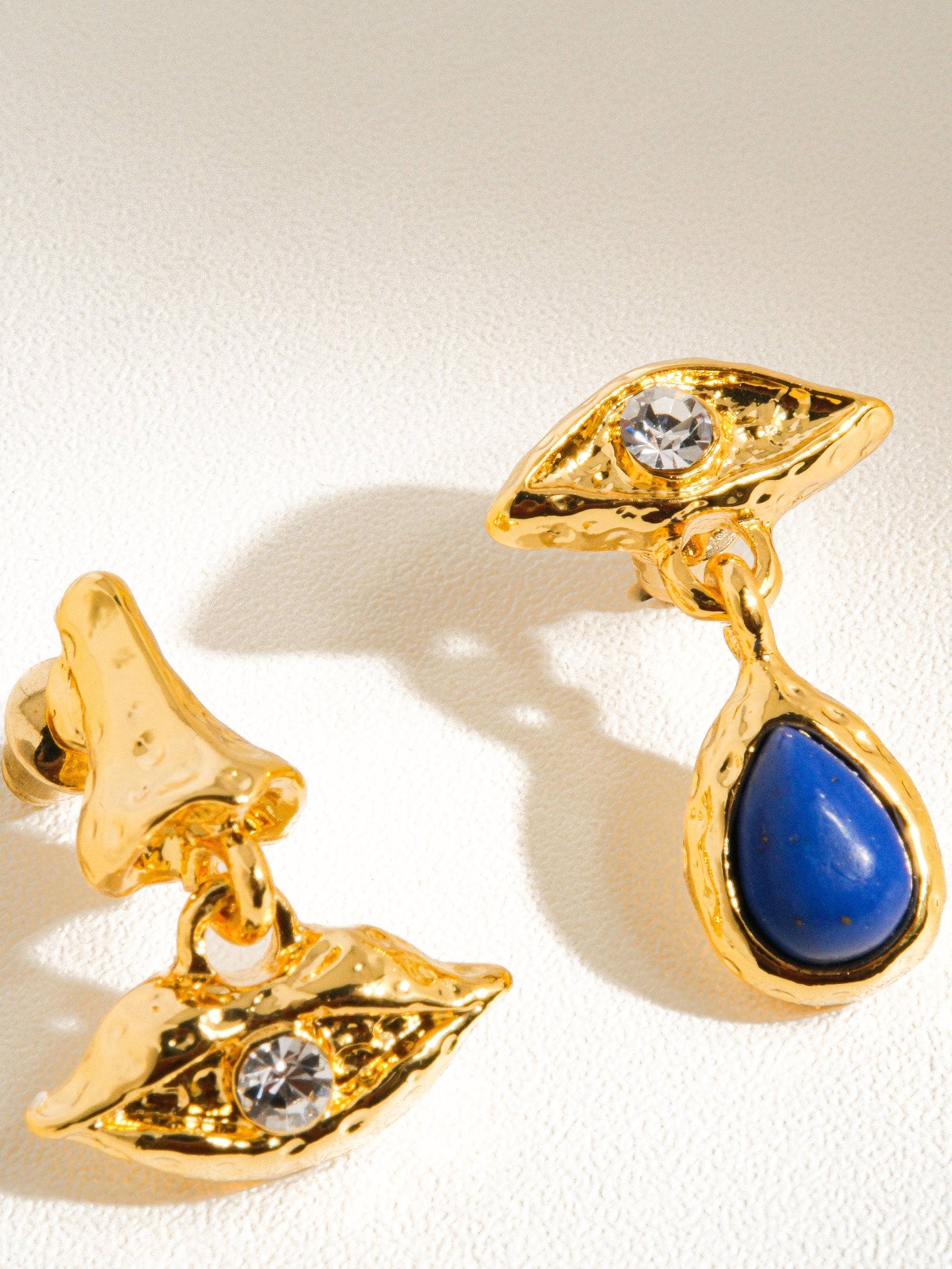 Eden 18K Gold Plated Mismatched Eye and Lip Earring: Blue