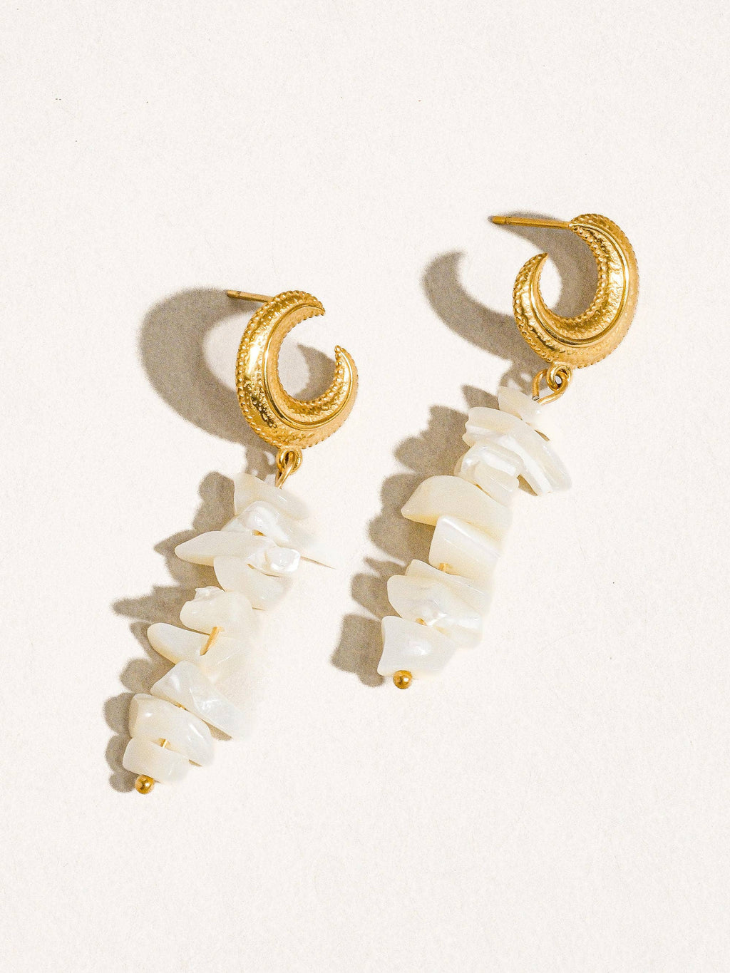 Shelby 18K Gold Plated Non-Tarnish Resort Moon and Shell Earring: Yellow Gold