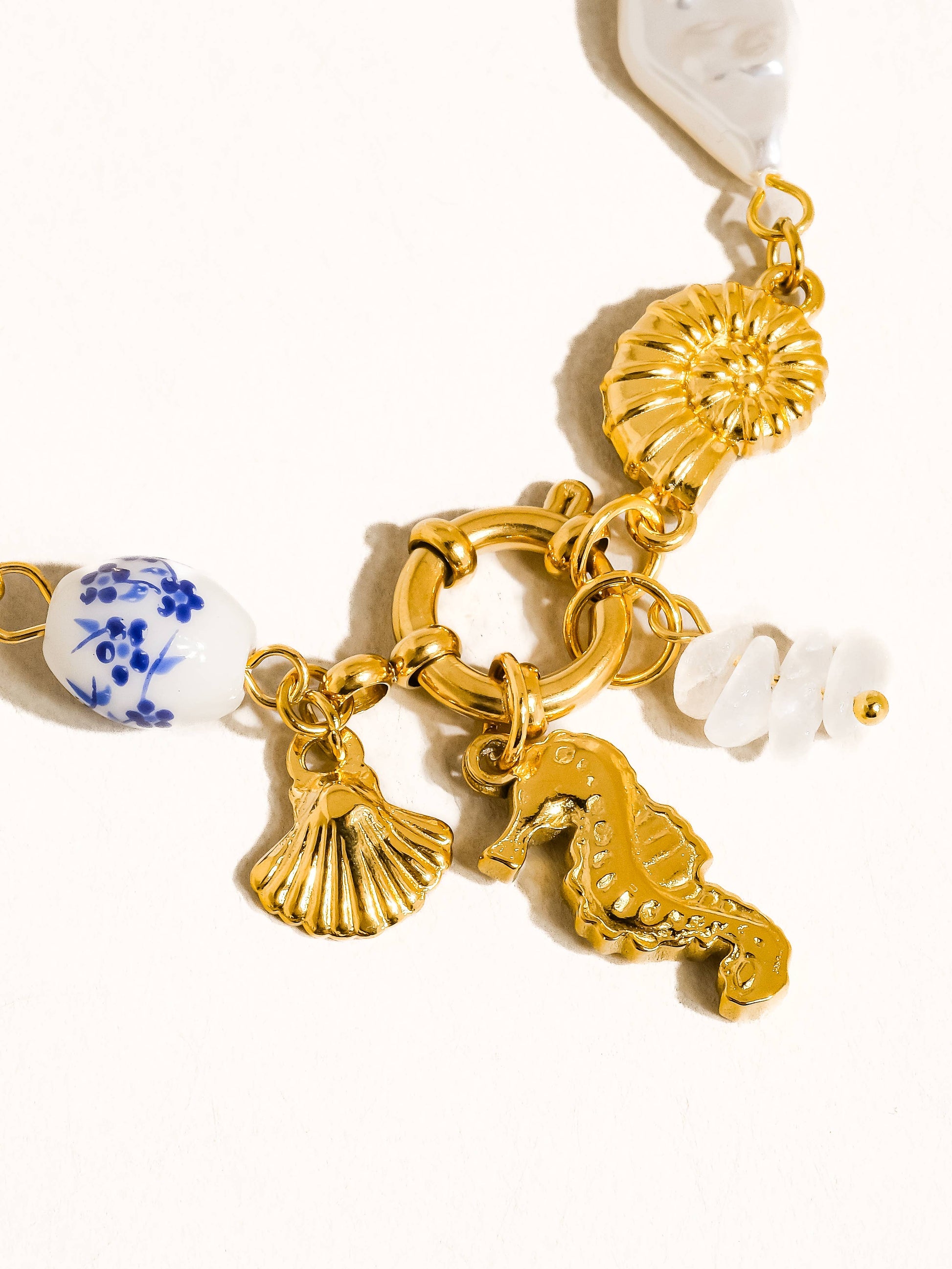 Cecily 18K Gold Plated Non-Tarnish Seahorse Seashell Charm Bracelet: Yellow Gold
