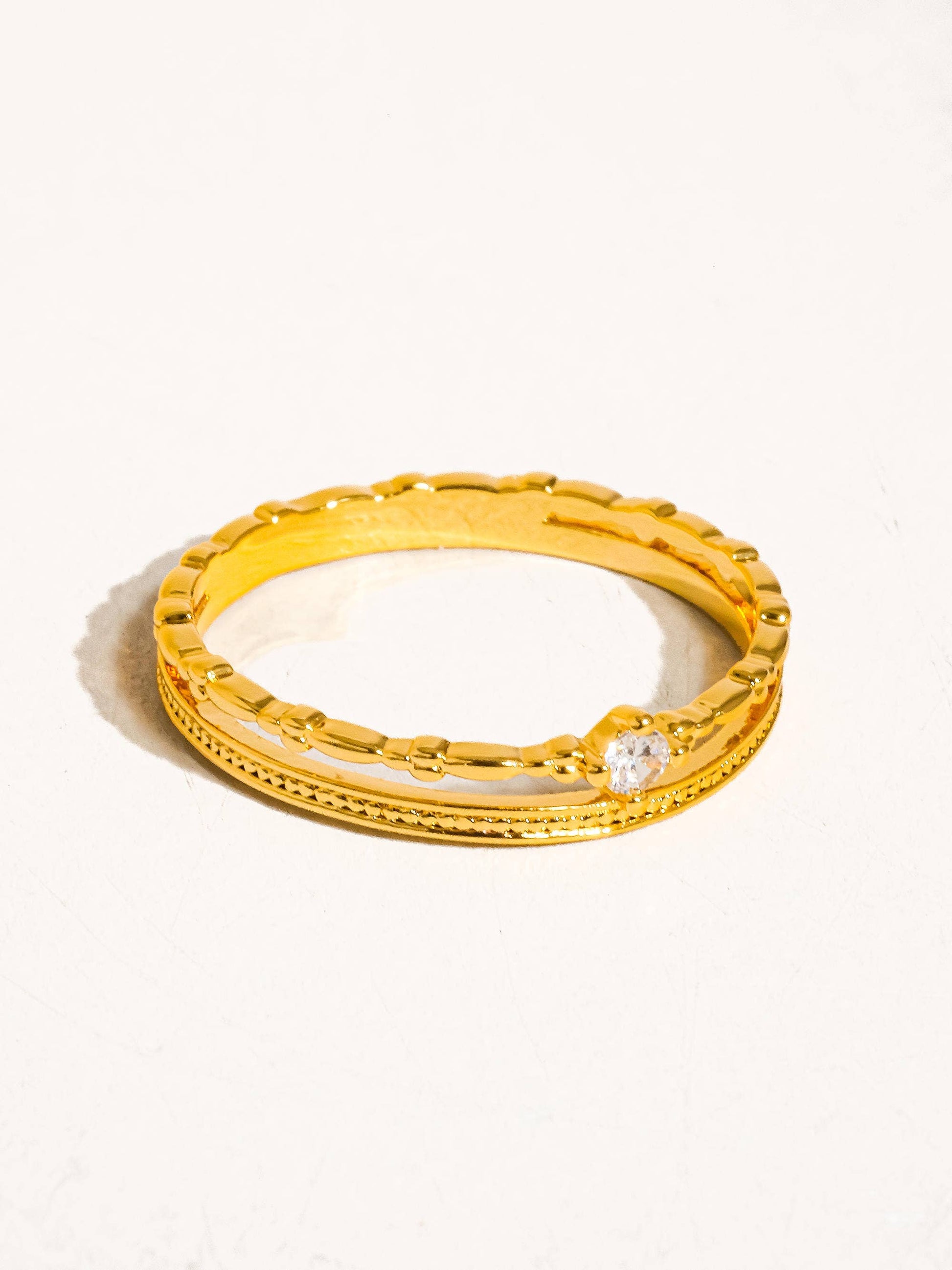 Belen 18K Gold Plated CZ Thin layered Ring: Yellow Gold