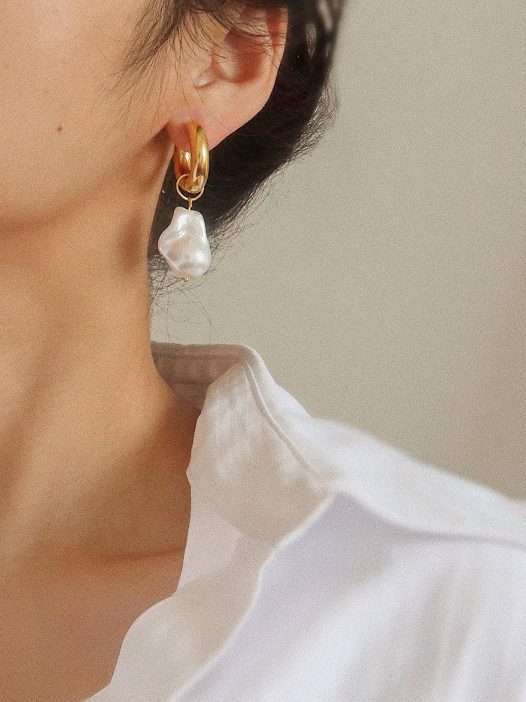 Oceana 18K Gold Plated Statement Large Pearl Earring: Yellow Gold
