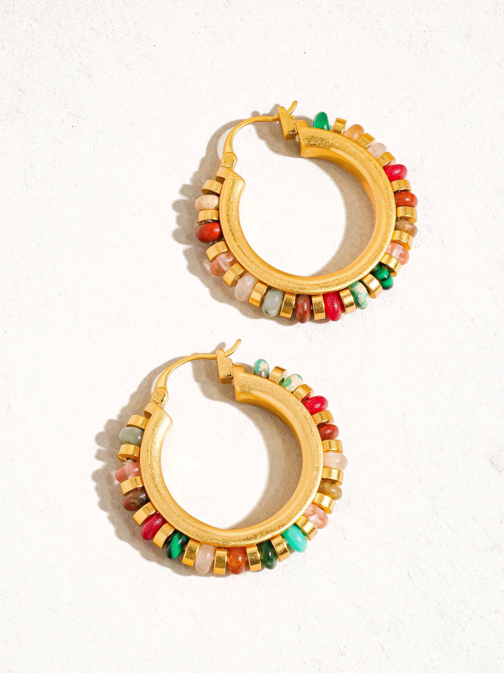 Capri 18K Gold Plated Color Beaded Resort Hoop Earring: Multi-Colored