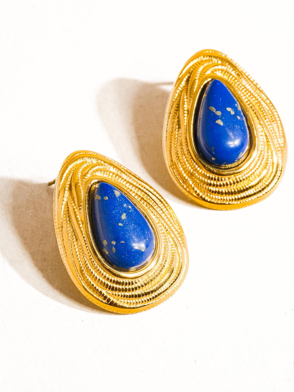 Thura 18K Gold Plated Non-Tarnish Lapis Lazuli Droplet Earring: Blue