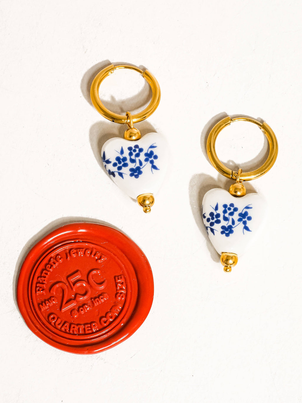 Yun 18K Gold Plated Non-Tarnish Ceramic Floral Heart Earring: Blue