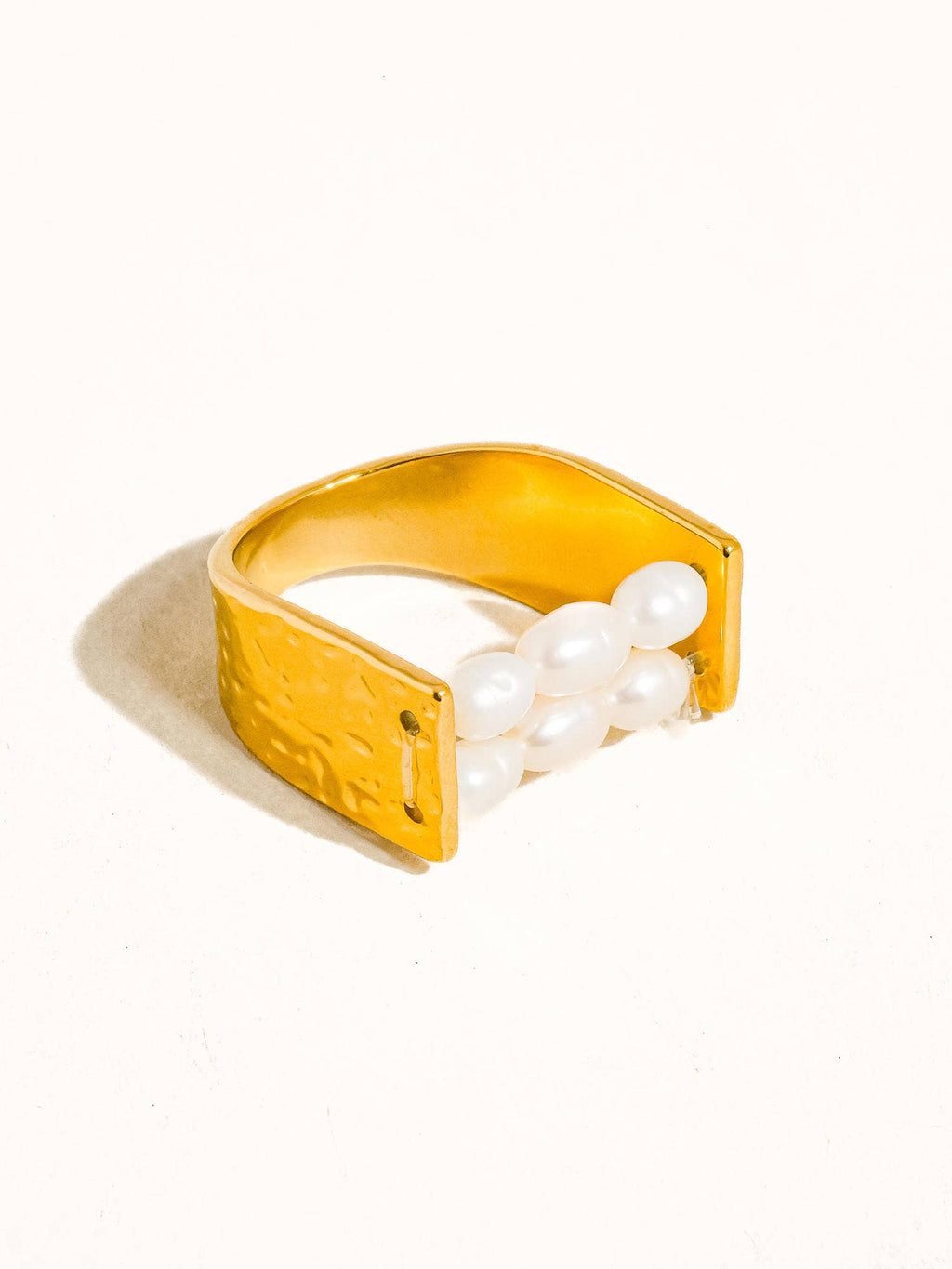 Romane 18K Gold Plated Non-Tarnish Beaded Pearl Ring: Yellow Gold