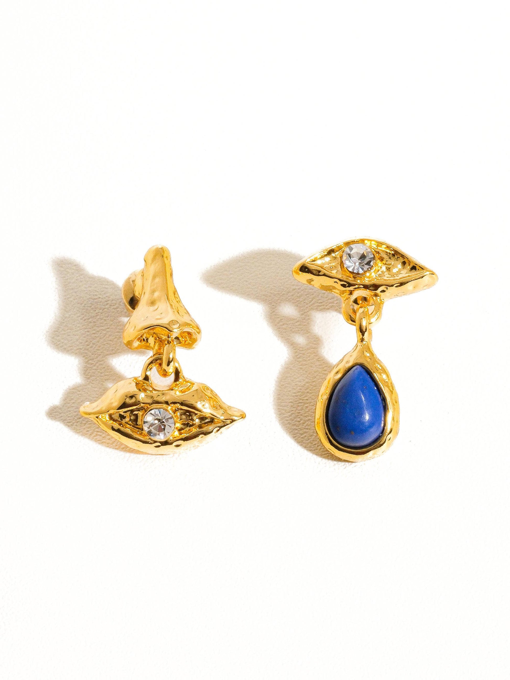 Eden 18K Gold Plated Mismatched Eye and Lip Earring: Blue