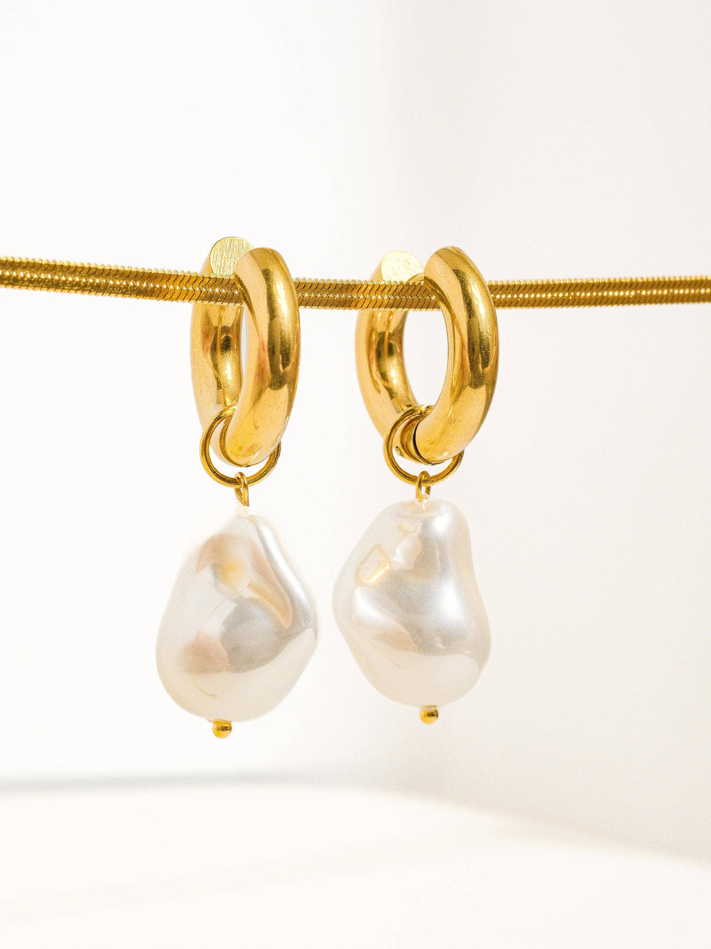 Oceana 18K Gold Plated Statement Large Pearl Earring: Yellow Gold