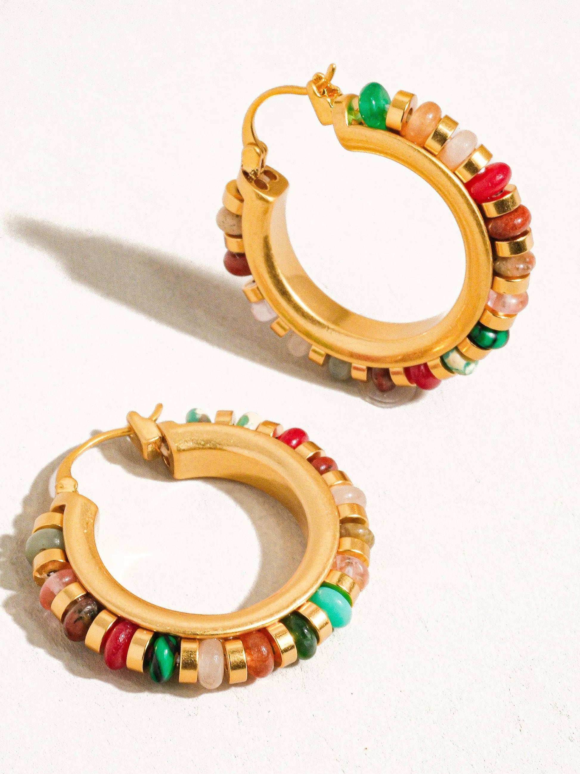 Capri 18K Gold Plated Color Beaded Resort Hoop Earring: Multi-Colored