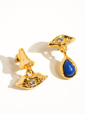 Eden 18K Gold Plated Mismatched Eye and Lip Earring: Blue