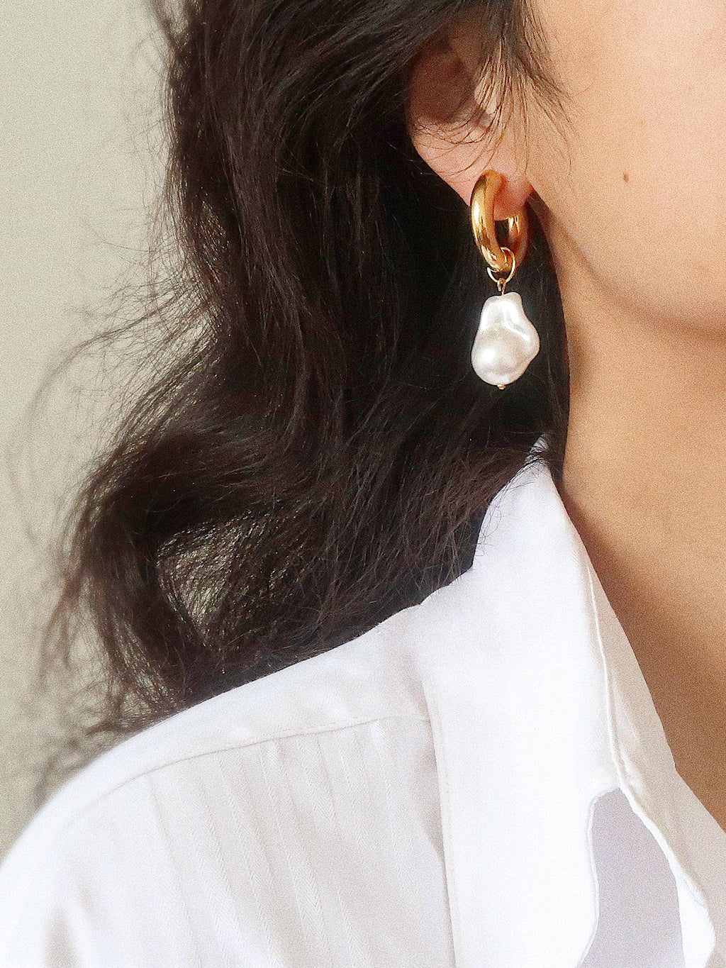 Oceana 18K Gold Plated Statement Large Pearl Earring: Yellow Gold