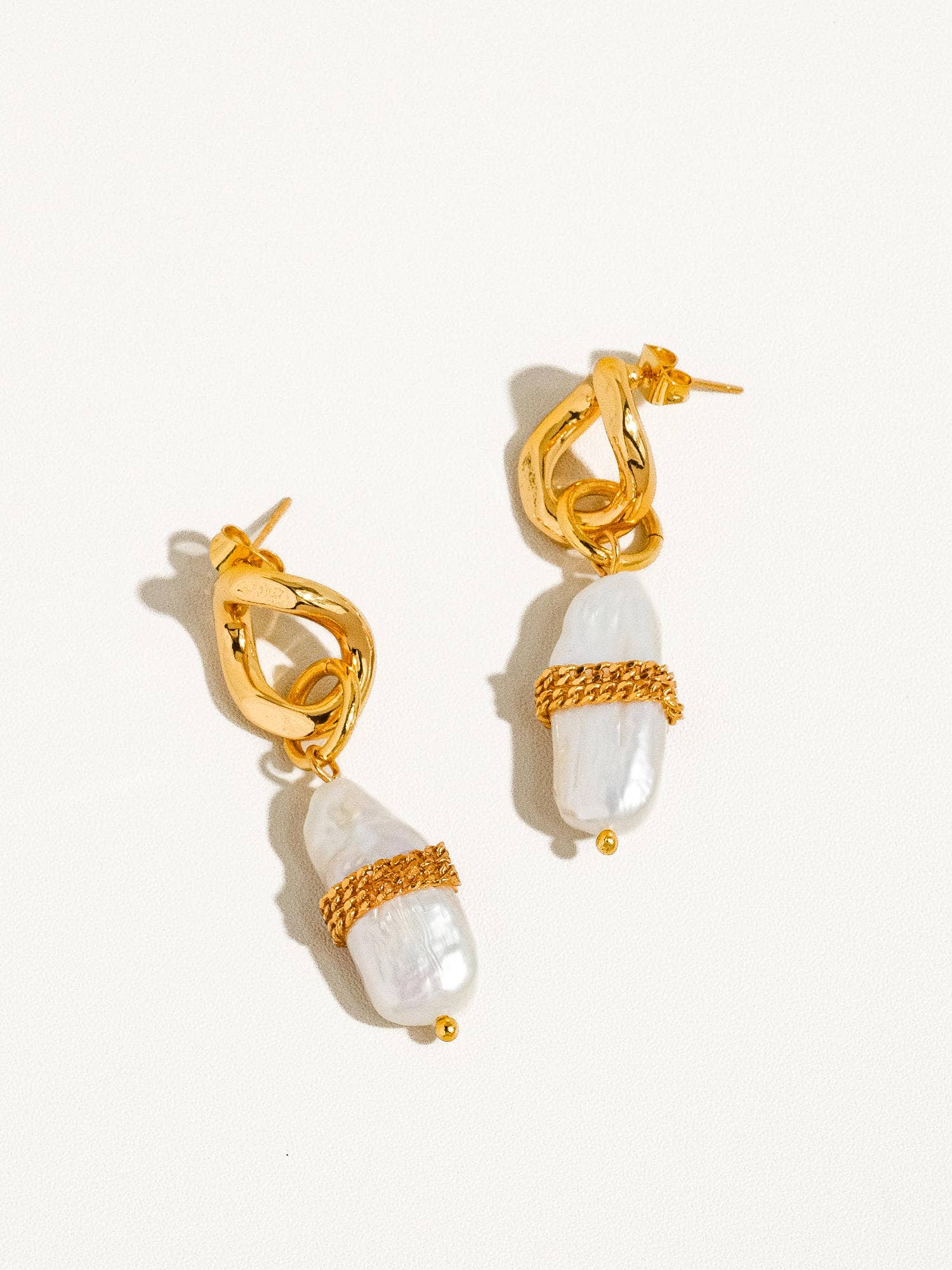 Euphoria 18K Gold Plated Natural Baroque Pearl Earrings: Yellow Gold